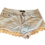 Forever 21 Women's Light Blue Denim Shorts With Lace Trim Size 26 Casual Summer Photo 0