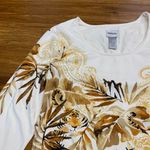 Chico's Botanical Print Top Womens Medium Ivory Paisley Detail 3/4 Sleeve Casual Photo 1