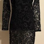 Boohoo EUC  Black Floral Lace Zip Up Long Sleeve Sheer Dress size 6 Photo 0