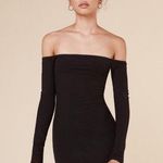 Reformation Black Ribbed Off The Shoulder Date Mini Dress Photo 0