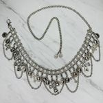 Rhinestone Cross and Coin Charm Silver Tone Metal Chain Link Belt OS One Size Photo 0