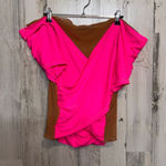 Akira  Pink & Brown Sheer Mesh Wrap Top 3X Off Shoulder V-Neck Stretch NWT Photo 0