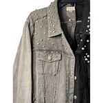 POL  Y2K Distressed 2 Tone Denim Jacket Pearl Stud Frayed Hem Snap Ladies Medium Photo 5