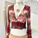 Early 2000's Red Pink Purple Tie Dye Whimsygoth Sheer Mesh Flare Sleeve Top S M Photo 4