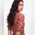 Madewell Pintucked Puff-Sleeve Midi Dress in Red Floral Fall Dress Size 00 NWT Photo 5