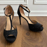 Thalia Sodi NWOB  Chace Black T-Strap Embellished Platform Stiletto Heels 12 Wide Photo 0