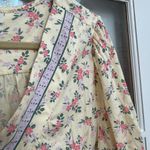 Lucky Brand  Cream and Pink Floral V Neck Button Front Shirt Top Size Large L Photo 1