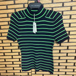 Free Assembly Green And Navy Stripe Turtle Neck Top Size Small Blue Photo 0