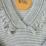 BiBi Gray Sweater Raw Edge Hooded Oversized Chunky Knit V Neck with Fringe Boho Size XL Photo 10