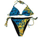 2 Piece Blue and Yellow Side Tie Swimsuit Set Size M Photo 0
