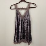 POL  Brown‎ Mocha Crushed Velvet V Neck Lace Trim Flowy Tank Size Small Photo 5