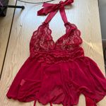 Women's Elegant Lacey Burgundy/Red Lingerie Babydoll w/Garters size Medium/Large Red Photo 4