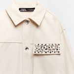 ZARA  Rhinestone Beaded Pocket Cotton Jacket Ivory cream Colored‎ NWT Photo 1