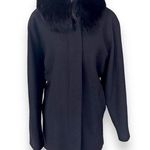 Genuine Fox Fur Collar Trench Coat Jacket Size 12 100% Wool Black Finland​​​​​ Photo 0