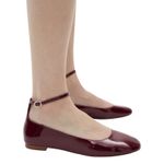 Mango  Faux Patent Leather Ankle Strap Flats Burgundy Size 38/ 7.5 Photo 1