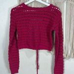 Free People Womens Knit Crop Top Long Sleeve Sheer Magenta Size Small open back Photo 0