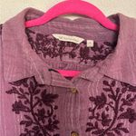 Soft Surroundings Peralta Plum Embroidered Metallic Tinsel Button Down Blouse M Photo 2