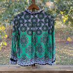 Alice + Olivia  Women's Willa Mandala Blouse Boho Romance Jade Print Size XL Photo 6