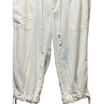 Cabela's Linen Blend Capri Pants Size 10 Drawstring Waist White Loose Wide Leg Photo 0