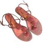 Sam Edelman Eliza Woven Thong Round Chic Flat Sandals Pink Lily Stripe Size 7 Photo 5