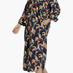 NWT APNY Women XL Black Tropical Floral Print Shirt Dress Maxi Cottagecore Boho Photo 0