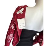 Maniju  Medium Full sheer Floral Lace Burgundy Long Sleeve Red Cropped Blouse NWT Photo 4