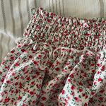 Mia Rose Floral Mini Skirt Medium Red Smocked Ruffle Tiered Boho Cottage Core White Photo 3