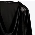 ZARA  NWT black velvet velour, shoulder padded tassel detail long sleeve bodysuit Photo 3