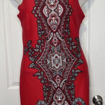 Sandra Darren  Women’s Red Paisley Sleeveless Dress Size 10 Stretch Fit Career Photo 0