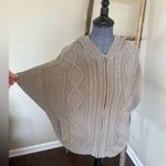 Acrobat 100% Cotton Oversized Zip Front Hooded Cable Knit Poncho Size XS… Tan Photo 0