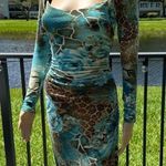 Cache turquoise, brown, white, animal leopard floral print dress Sz 2 Photo 5