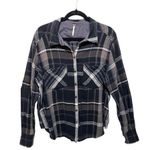 Free People  Wesley Plaid Black Taupe Linen Blend Button Down Shirt Sz M … Photo 10