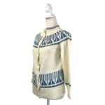Vintage Cardigan Handmade Knit Fairisle Acrylic Jeanne Legpage Ivory Blue Winter Photo 1
