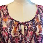 Como vintage Top Blouse Tunic SZ L Multicolor Sheer Crochet Bell Sleeves Boho Photo 2