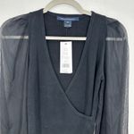 French Connection Black Wrap V Neck Sheer Puff Sleeve Knit Sweater XS NWT Photo 6