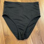 Ribbed One Shoulder Top High Rise Bottom Bikini Swim Set size Small Black Blue Photo 3