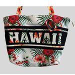 Hawaii Floral Canvas Women Tote Bag With Zipper & Tropical Print Black Size L Photo 5