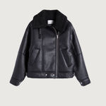 Oak + Fort  Black Faux Leather Jacket with Shearling Collar Photo 0
