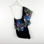 Free People  Black Annka Linen Blend One Shoulder Floral Ruffle Bubble Hem Top Photo 1