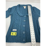 Womans Tulle Long Sleeve Cableknit Sweater XS Teal Button Down Collar Photo 5