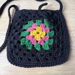 Vintage Style Granny Square Crochet Crossbody Purse Boho Hippie 70s Flower Power Black Photo 1