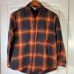 Old Navy Evermore Boyfriend Fit Flannel Shirt Orange Plaid Small Swiftie Cozy Photo 0