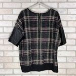 St. John  Plaid Mohair Wool Blend Leather Trim Short Sleeve Sweater Size L Photo 5