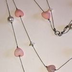 Elegant Silver Tone Pink Heart Faux Pearl Boho Necklace Photo 2