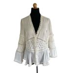 Alexis  White Top Lace Details Ruffle Sleeve And Front Opening Size S MSRP $350 Photo 2