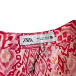ZARA Red Pink Geometric Print Tiered Long Sleeve Resort Maxi Dress Size Small Photo 4