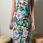 vintage 90s black floral classy high neck halter strappy back midi dress Size M Photo 0