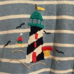 Sag Harbor  Blue White Striped Lighthouse Knit Sweater Nautical Beach XL Photo 1