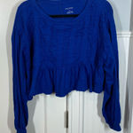 Pilcro Anthropologie  babydoll textured top cropped long sleeve royal blue sz MP Photo 0