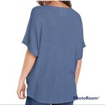 MIHOLL XXL short sleeve blue waffle knit v neck button down tie front loose knot Photo 2